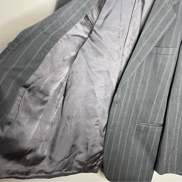 Vintage Yves Saint Laurent YSL Grey Striped Blazer Coat YSL Pure Wool Preppy - Picture 5 of 11